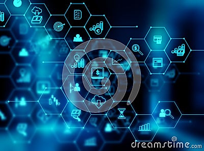 Fintech icon on abstract financial technology background . Stock Photo