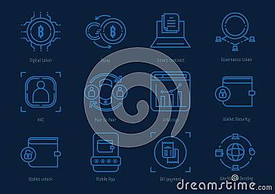 Fintech icon set with cryptocurrency Vector Illustration
