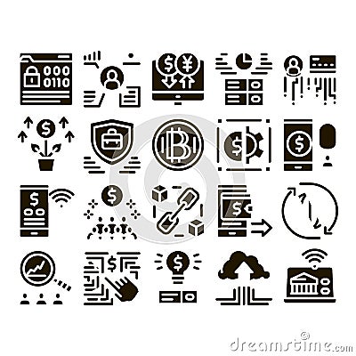 Fintech Innovation Glyph Set Vector Vector Illustration