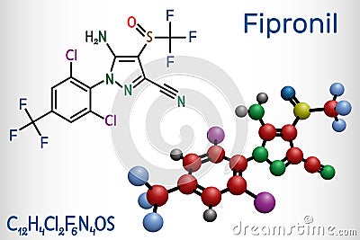 Fipronil, broad-spectrum insecticide molecule. It is used to fight ants, beetles, cockroaches, fleas, ticks, termites and other Vector Illustration