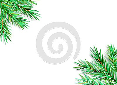 FIR BRANCH DECORATION FRAME. CHRISTMAS GREETING CARD BANNER ON WHITE BACKGROUND Vector Illustration