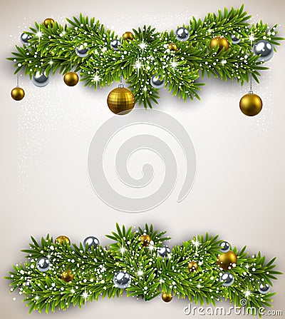 Fir bundle christmas frame. Vector Illustration