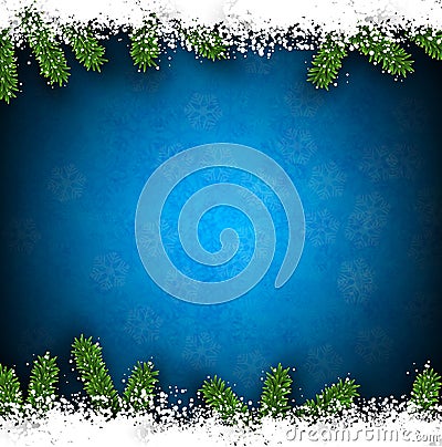 Fir and snow christmas frame. Vector Illustration