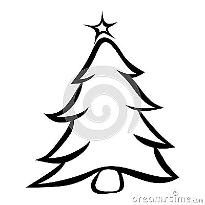 Fir tree for christmas symbol icon thick line art. Outline design of evergreen pine tree isolated on white background Vector Illustration