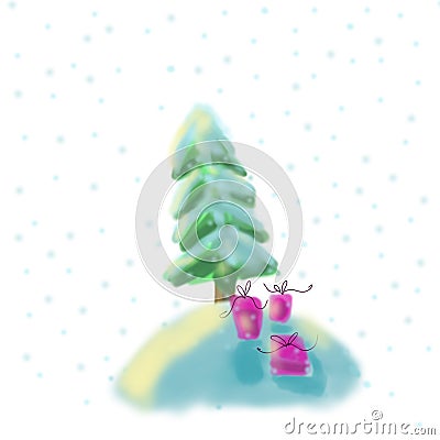Fir-tree, great design for any purposes. December winter decor. Cartoon Illustration