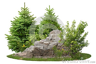 Cutout rock surrounded by pine trees Stock Photo