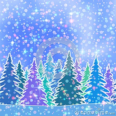 Fir Trees, Seamless Landscape Vector Illustration