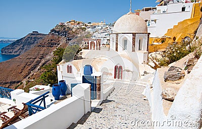 Fira Orthodox church on Thera (Santorini), Greece. Stock Photo