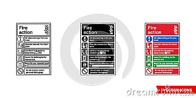 Fire action fire fighting sign icon of 3 types color, black and white, outline. Isolated vector sign symbol Stock Photo