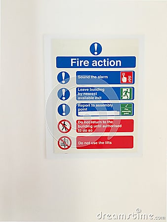 Fire action office workplace safety rules information Stock Photo
