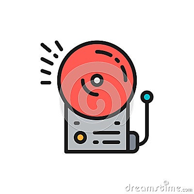 Fire alarm, school bell flat color line icon. Vector Illustration