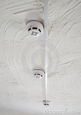 Fire alarms on the ceiling. Fire safety. Stock Photo