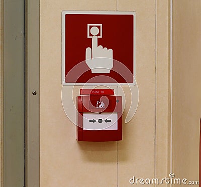 Fire alarms, emergency push buttons, signal to alert everyone an Stock Photo