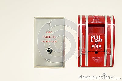 Fire alarms and Firefighters telephone on white background. Stock Photo