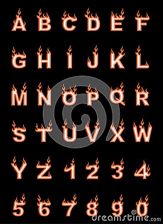 Fire alphabet, cartoon-style, simple orange Stock Photo