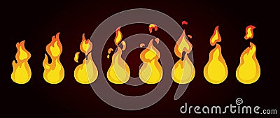 Fire animation sprites. Animation for game or cartoon. Vector Illustration
