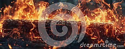 A fire background with flames consuming a pile of logs, creating a dynamic and intense visual Stock Photo