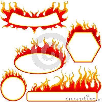 Fire Banners Set Vector Illustration