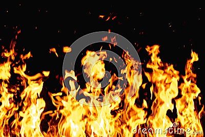 fire on black flame texture hot blaze orange spark Stock Photo