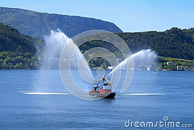 Fire Boat at Alesund Stock Photo