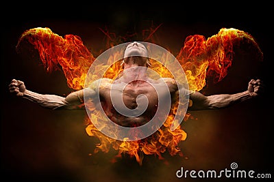 On fire bodybuilder Stock Photo