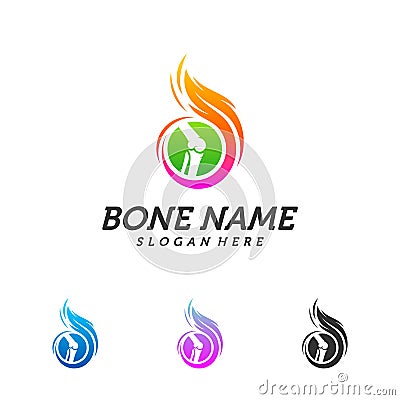 Fire Bone logo design template. Concept Vector of human body health. Emblem symbol Icon Vector Illustration
