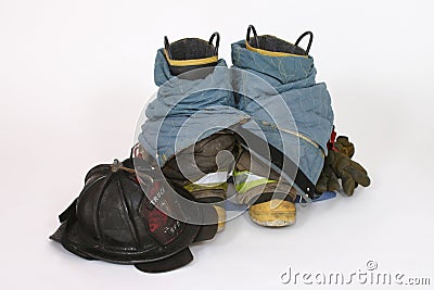 Fire Boots and Helmet Stock Photo