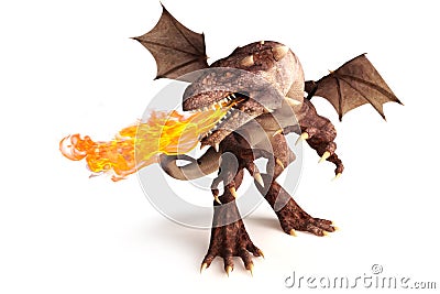 Fire breathing dragon on a white background. Stock Photo
