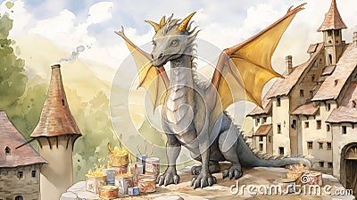 Fire-Breathing Feast: A Magical Adventure in the Dragon's Castle Stock Photo
