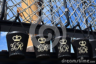 Fire buckets on HMS Victory. Editorial Stock Photo