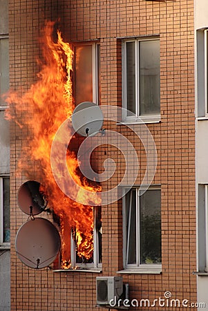 Fire in building Stock Photo