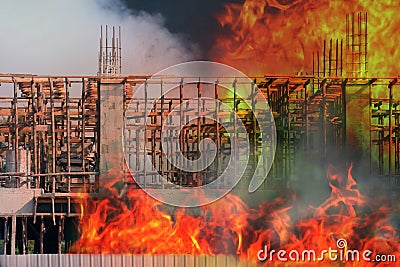 Fire, Building fire Construction site area, fire home burn, Smoke and fire Pollution burn at building, burning house Stock Photo