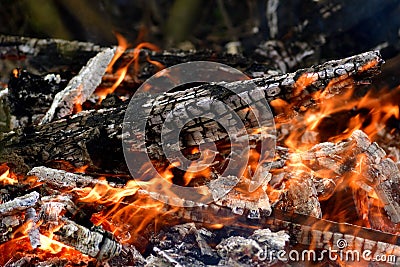 On fire burn wood, hot and dangerous. Stock Photo