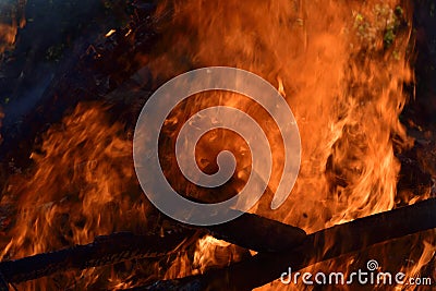 On fire burn wood, hot and dangerous. Stock Photo