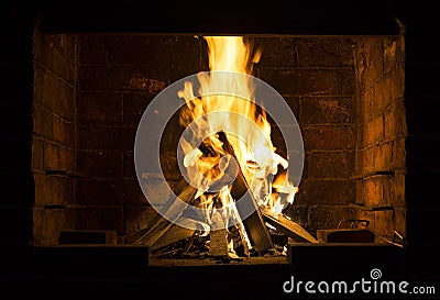 Fire burning in a barbecue Stock Photo