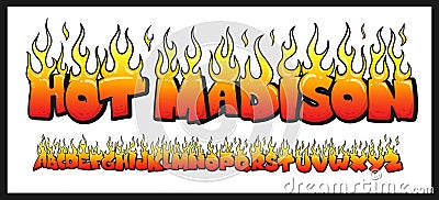 Fire burning letters set. latin alphabet. Vector font Vector Illustration