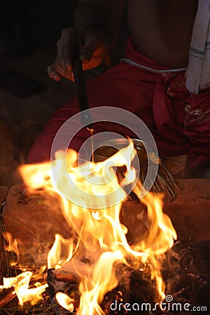 A ritual made to the fire god Agni in Hinduism Stock Photo