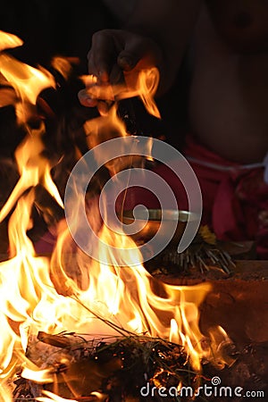 A ritual made to the fire god Agni in Hinduism Stock Photo