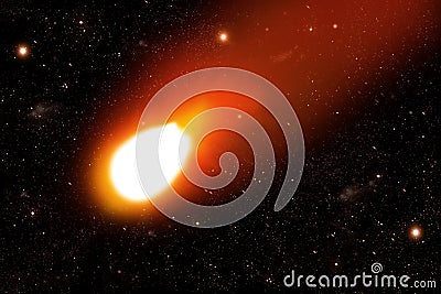 Fire comet with red shiny tail on star background Stock Photo