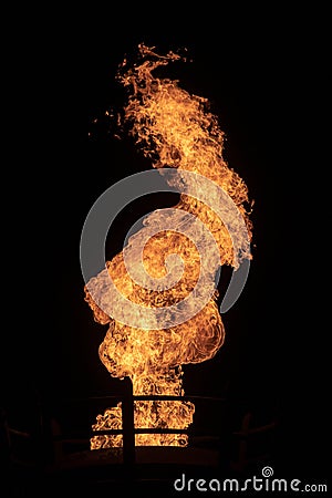 Fire coming from a large outdoor lantern Stock Photo