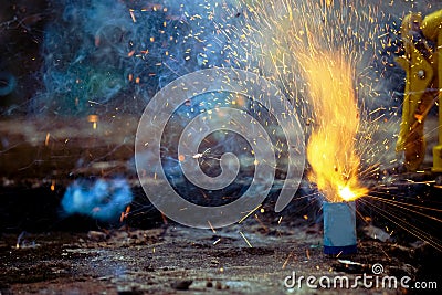 Fire crackers on vishu festival celebration-Kerala. Malayalam hindhu new year celebration Stock Photo