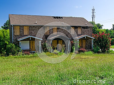 Fire Damaged Triplex Stock Photo