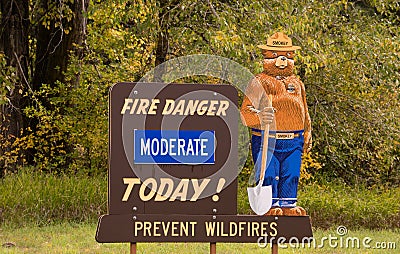 Fire Danger Moderate Today Smokey the Bear Sign Editorial Stock Photo