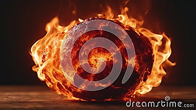 fire in the dark, molten fireball with flames Stock Photo