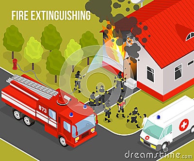 Fire Department Composition Vector Illustration