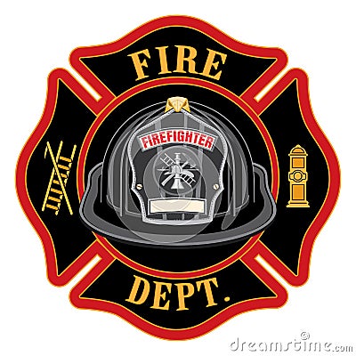 Fire Department Cross Black Helmet Vector Illustration