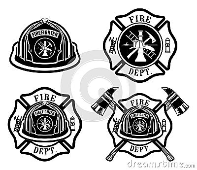 Fire Department Cross and Helmet Designs Vector Illustration