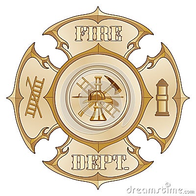 Fire Department Cross Vintage Gold Vector Illustration