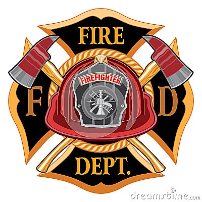 Fire Department Cross Vintage with Red Helmet Vector Illustration