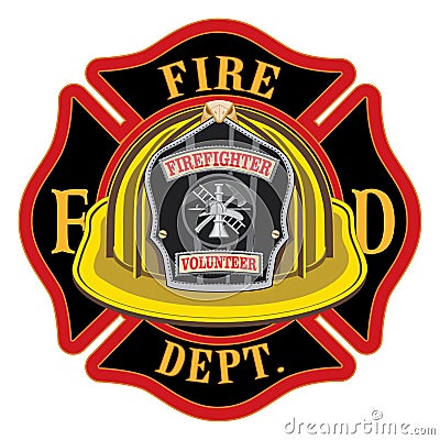 Fire Department Cross Volunteer Yellow Helmet Vector Illustration